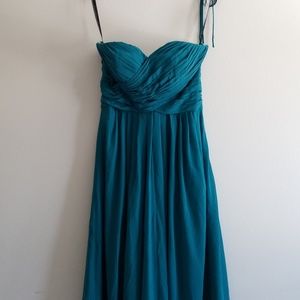 Teal strapless chiffon prom bridesmaids dress